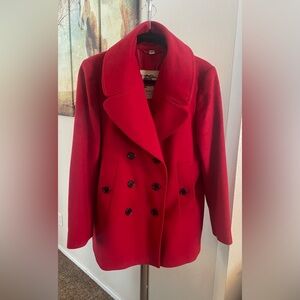 Sz 10 Red Burberry London Pea Coat